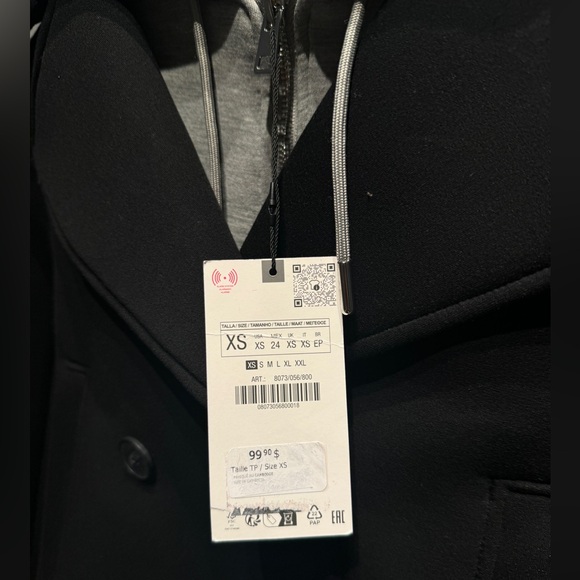 New! Zara Black Cropped Peacoat with Grey Hoodie - Picture 5 of 5